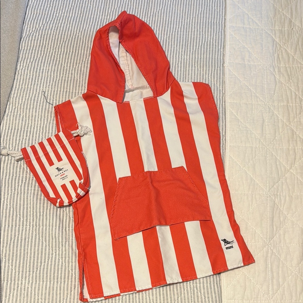 Dock & Bay “Mini” Red and White Striped Hooded Packable Cover Up Poncho